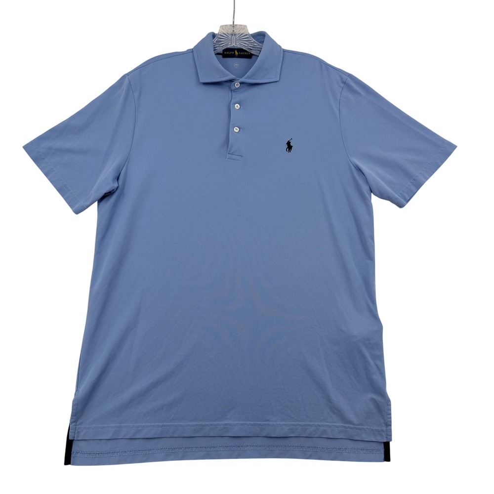 Ralph Lauren Mens Medium Blue Wicking Performance Short Sleeve Polo Shirt Golf